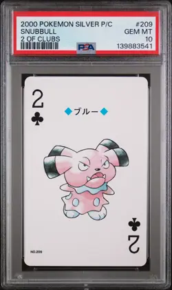 2000 POKEMON SILVER VERSION PLAYING CARDS 2 OF CLUBS #209 SNUBBULL PSA 10 - Image 1