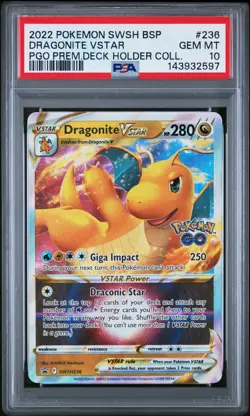 2022 POKEMON SWSH POKEMON GO PREMIER DECK HOLDER COLL DRAGONITE VSTAR PSA 10 - Image 1