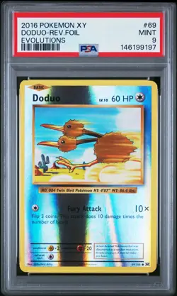 2016 POKEMON XY EVOLUTIONS #69 DODUO-REVERSE FOIL PSA 9 - Image 1