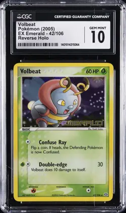 2005 POKEMON EX EMERALD REVERSE HOLO #42/106 VOLBEAT CGC 10 GEM MINT - Image 1