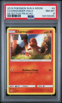 2019 POKEMON SUN & MOON DETECTIVE PIKACHU #4 CHARMANDER-HOLO PSA 8 - Image 1