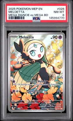 2025 POKEMON MEP MEGA DIANCIE EX MEGA BATTLE DECK #026 MELOETTA PSA 8 - Image 1
