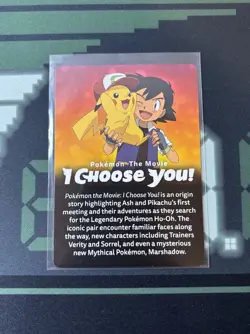Pokemon The Movie 'I Choose You' Insert Card - Promo Card Official Ash Pikachu - Image 3