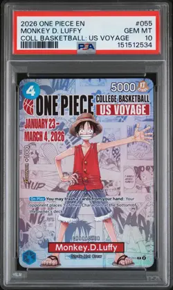 2026 ONE PIECE PROMOS ONE PIECE COLLEGE BK: US VOYAGE MONKEY D. LUFFY PSA 10 - Image 1