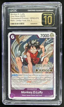 2023 One Piece Tournament Judge Monkey D Luffy Rare #OP03-070 CGC 10 Pristine - Image 1