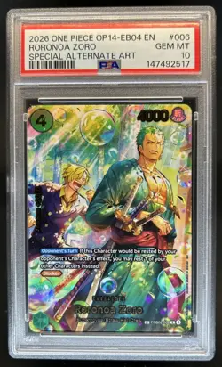 2026 One Piece Azure Sea's Seven Roronoa Zoro Special Alt Art #PRB02-006 PSA 10 - Image 1