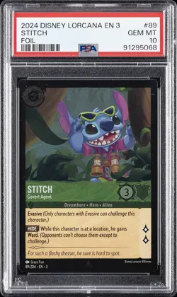 2024 DISNEY LORCANA EN 3-INTO THE INKLANDS FOIL #89 STITCH - COVERT AGENT PSA 10 - Image 1