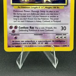 Pokemon TCG Alakazam Base Set Holo Card 1/102 Unlimited Rare - Image 3