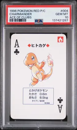 1996 POKEMON RED VERSION PLAYING CARDS ACE OF CLUBS #004 CHARMANDER PSA 10 - Image 1