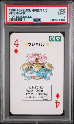 1996 POKEMON GREEN VERSION PLAYING CARDS 4 OF DIAMONDS #003 VENUSAUR PSA 9 - Image 1