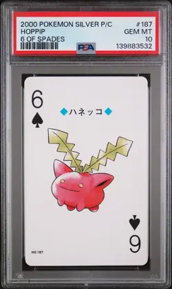 2000 POKEMON SILVER VERSION PLAYING CARDS 6 OF SPADES #187 HOPPIP PSA 10 - Image 1