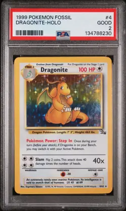 1999 POKEMON FOSSIL #4 DRAGONITE-HOLO PSA 2 - Image 1