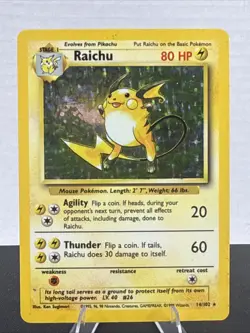 Pokemon Raichu Base Set Holo Rare Stage 1 80 HP 14/102 Wizards Pokemon TCG Card - Image 1