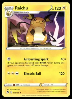 2022 Sword & Shield - Silver Tempest Raichu Stage 1/Uncommon #50 - Image 1
