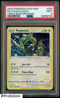 2020 Pokemon SWSH BSP Triple Blisters Pack #029 Rayquaza Holo PSA 9 MINT - Image 1