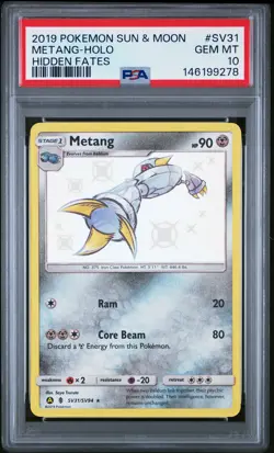 2019 POKEMON SUN & MOON HIDDEN FATES #SV31 METANG-HOLO PSA 10 - Image 1