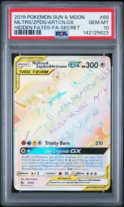 2019 POKEMON SUN & MOON HIDDEN FATES FA/MOLTRES & ZAPDOS & ARTICUNO GX PSA 10 - Image 1