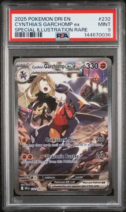 2025 Pokemon DRI En Cynthia's Garchomp Ex Special Illustration Rare #232 PSA 9 - Image 1