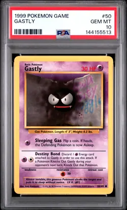 1999 POKEMON BASE SET UNLIMITED #50 GASTLY PSA 10 - Image 1