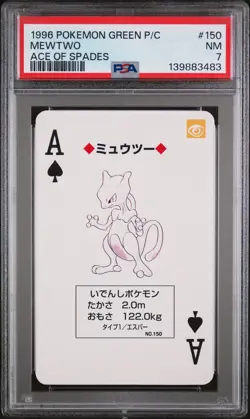 1996 POKEMON GREEN VERSION PLAYING CARDS ACE OF SPADES #150 MEWTWO PSA 7 - Image 1