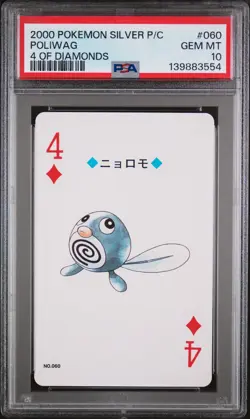 2000 POKEMON SILVER VERSION PLAYING CARDS 4 OF DIAMONDS #060 POLIWAG PSA 10 - Image 1