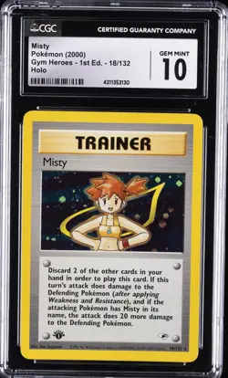 2000 POKEMON GYM HEROES - 1ST ED. - HOLO #18/132 MISTY CGC 10 GEM MINT - Image 1