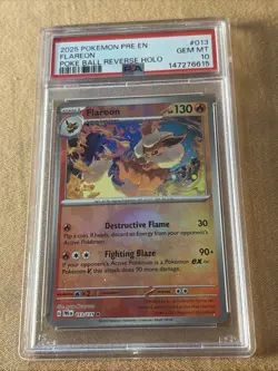 2025 Pokemon PRE EN Poke Ball Reverse Holo #013 Flareon PSA 10 GEM MINT - Image 1