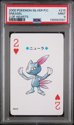 2000 POKEMON SILVER VERSION PLAYING CARDS 2 OF HEARTS #215 SNEASEL PSA 9 - Image 1