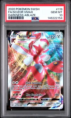 2020 POKEMON SWORD & SHIELD DARKNESS ABLAZE #119 FULL ART/SCIZOR VMAX PSA 10 - Image 1