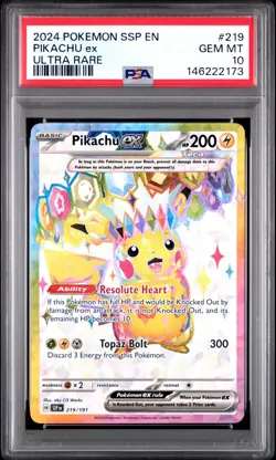 2024 POKEMON SSP EN-SURGING SPARKS ULTRA RARE #219 PIKACHU EX PSA 10 - Image 1
