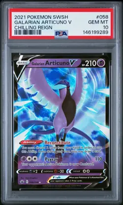 2021 POKEMON SWORD & SHIELD CHILLING REIGN #058 GALARIAN ARTICUNO V PSA 10 - Image 1