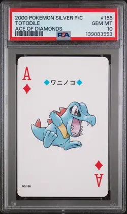 2000 POKEMON SILVER VERSION PLAYING CARDS ACE OF DIAMONDS #158 TOTODILE PSA 10 - Image 1