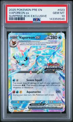 2025 POKEMON PRE EN-PRISMATIC EVOLUTIONS #023 VAPOREON EX PSA 10 - Image 1