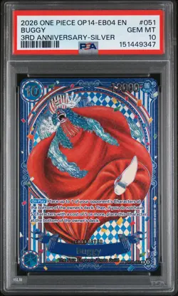 2026 ONE PIECE OP14-EB04-THE AZURE SEA'S SEVEN 3RD ANV-SILVER #051 BUGGY PSA 10 - Image 1
