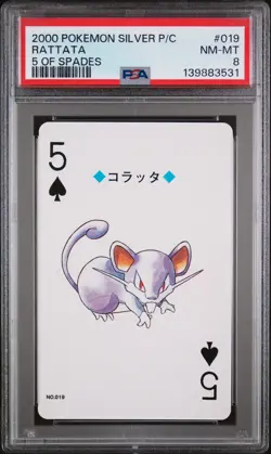2000 POKEMON SILVER VERSION PLAYING CARDS 5 OF SPADES #019 RATTATA PSA 8 - Image 1