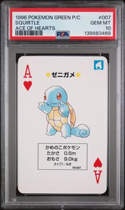 1996 POKEMON GREEN VERSION PLAYING CARDS ACE OF HEARTS #007 SQUIRTLE PSA 10 - Image 1