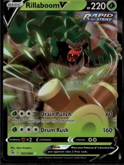 Rillaboom V Ultra Rare SWSH08: Fusion Strike 022/264 Grass Holofoil Pokemon Card - Image 1