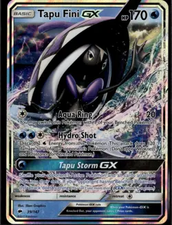Tapu Fini GX Ultra Rare SM Burning Shadows 39/147 Water Holofoil Pokemon Card - Image 1