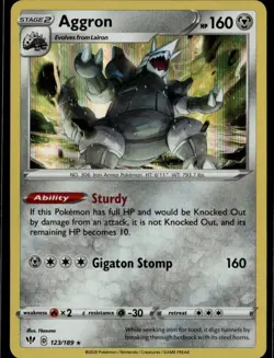 Aggron Holo Rare SWSH03: Darkness Ablaze 123/189 Metal Holo Pokemon Card TCG - Image 1