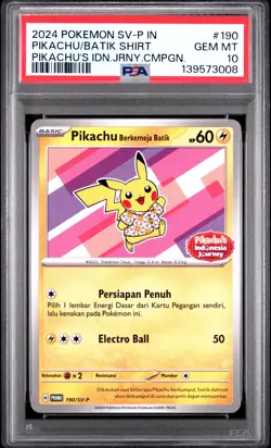 2024 POKEMON INDONESIAN SV-P PROMO #190 PIKACHU IN BATIK SHIRT PSA 10 - Image 1