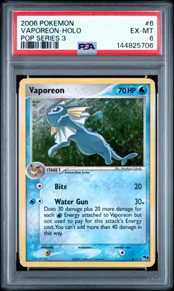 2006 POKEMON POP SERIES 3 #6 VAPOREON-HOLO PSA 6 - Image 1