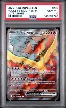 2025 POKEMON DRI EN-DESTINED RIVALS ULTRA RARE TEAM ROCKET'S MOLTRES EX PSA 10 - Image 1