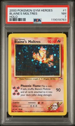 2000 POKEMON GYM HEROES HOLO #1 BLAINE'S MOLTRES PSA 7 - Image 1