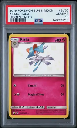 2019 POKEMON SUN & MOON HIDDEN FATES #SV35 KIRLIA-HOLO PSA 10 - Image 1
