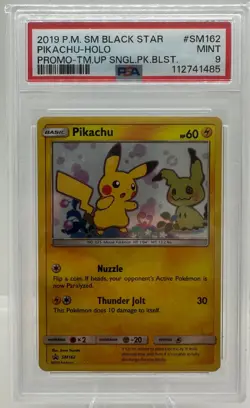 2019 POKEMON SM BLACK STAR PROMO #SM162 PIKACHU-HOLO PSA 9 - Image 1