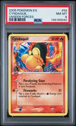 2005 POKEMON EX UNSEEN FORCES #54 CYNDAQUIL PSA 8 - Image 1