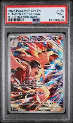 2025 POKEMON DRI EN-DESTINED RIVALS ILLUSTRATION RARE ETHAN'S TYPHLOSION PSA 9 - Image 1