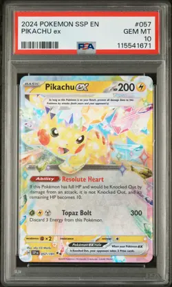2024 POKEMON SSP EN-SURGING SPARKS #057 PIKACHU EX PSA 10 - Image 1