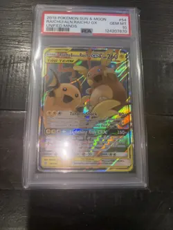 PSA 10 Gem Mint 2019 Pokemon Raichu & Alolan Raichu GX 54/236 Unified Minds - Image 3