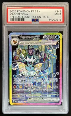 2025 Pokemon Prismatic Evolutions Vaporeon ex #149/131 PSA 9 - Image 1